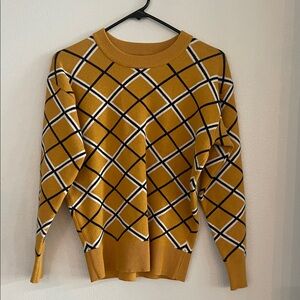 Tahari Mustard Yellow and Black Crewneck Sweater XS